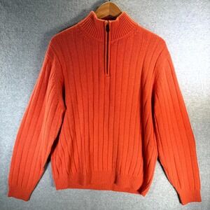 Brooks Brothers Golf Sweater Mens Large Orange Scottish Lambswool Ribbed Knit